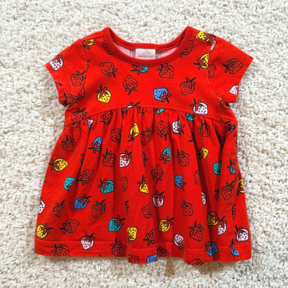 Hanna Andersson Red Strawberry Baby Dress 3-6 M Baby Girl Fruit Summer Berry